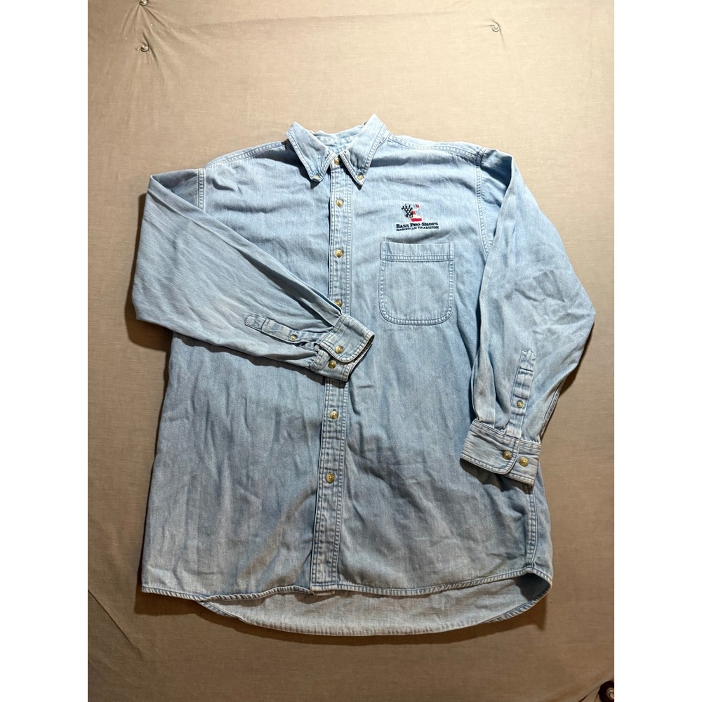 RedHead Bass Pro Shops Shirt American Button Mens L Blue Denim Long Sleeve.